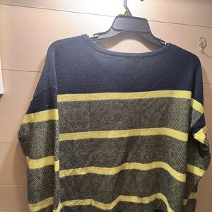 Women's Navy and Yellow Striped Sweater - Classic Crew